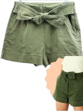 Marie Oliver Pixie Olive Green High-Waist Tie Pleated Shorts Neutral Size 4